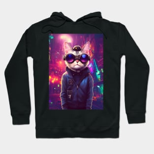 Techno Cat In Japan Neon City Hoodie